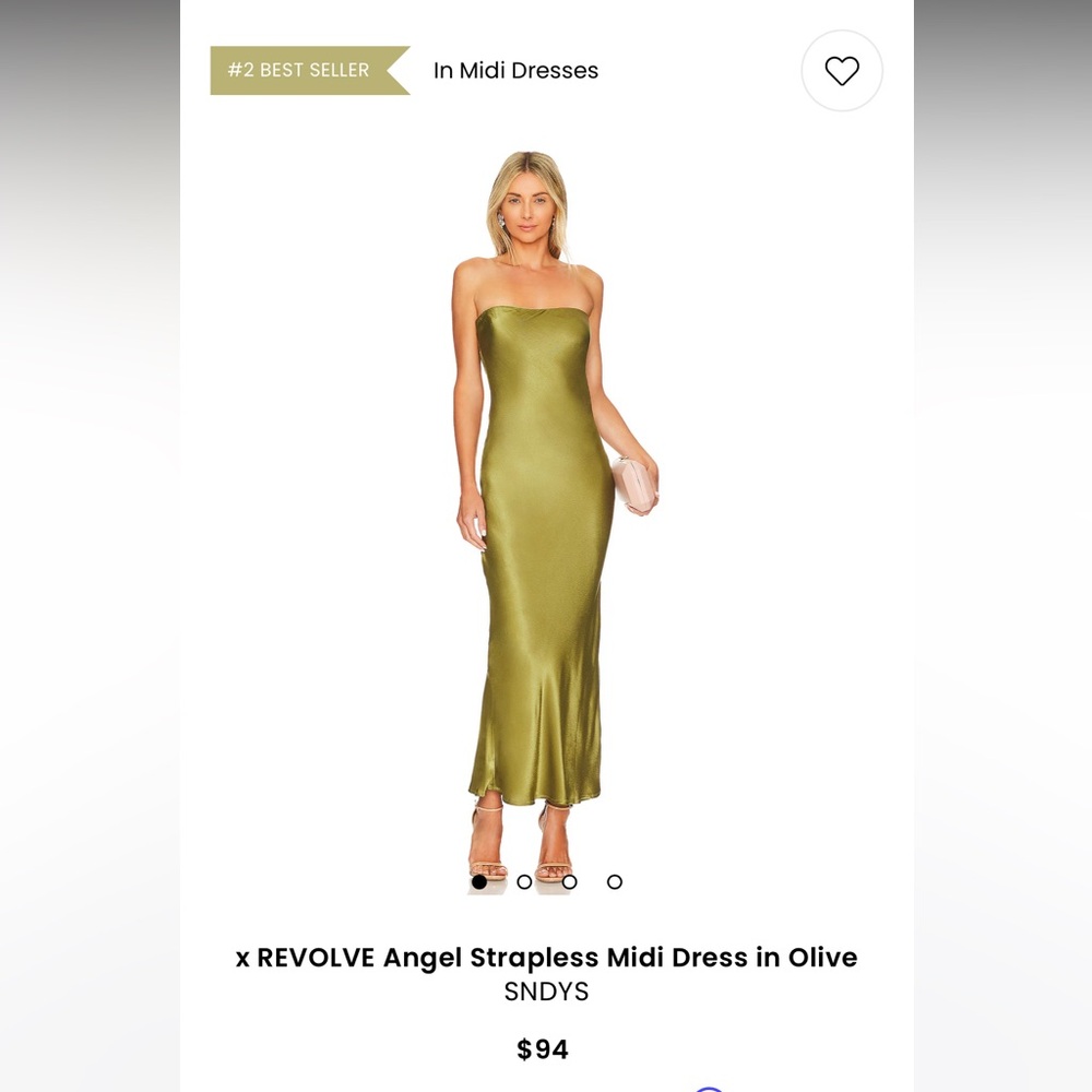 NWT • Revolve x SNDYS • Strapless Midi Slip Dress in Olive • Size M